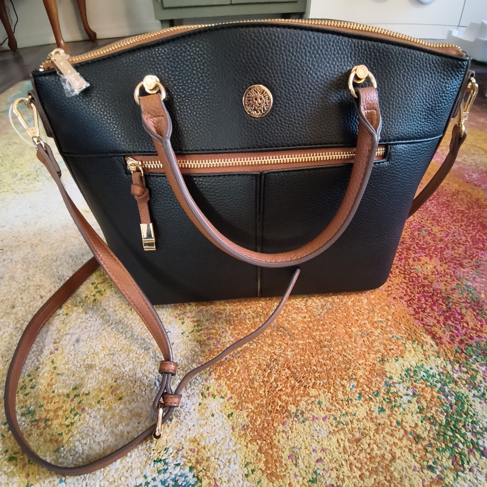 Anne Klein Black and Brown Leather Tote Bag
